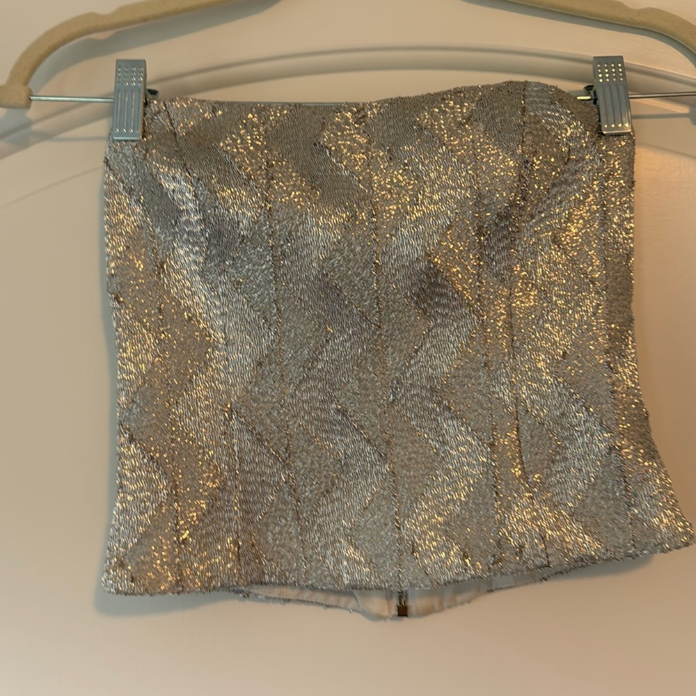 Silver Shimmery Strapless Top